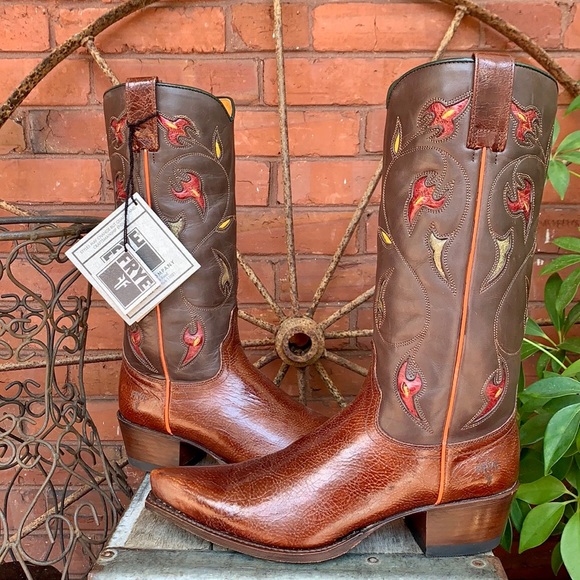 FRYE NEW Floral Inlay Brown Leather Boots 8 - Picture 5 of 11